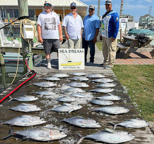 Sea Dream charter group behind blackfin tuna catch.